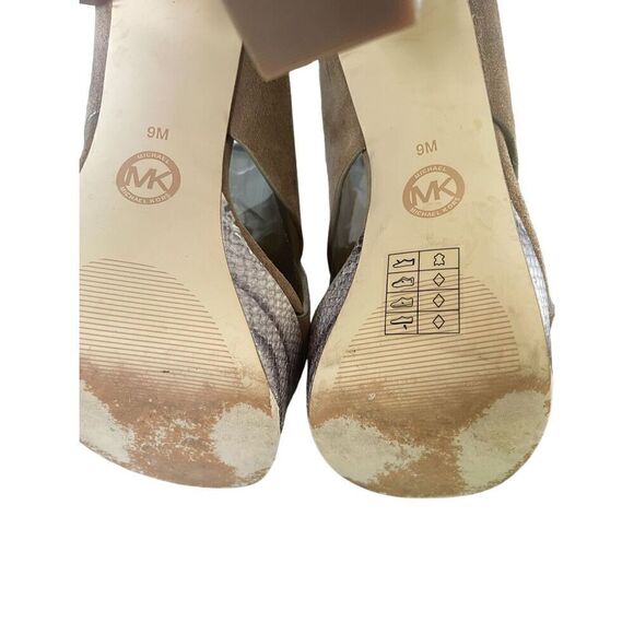 Michael Kors Mariana Suede/ Snakeskin Sling Platform/Open Toe Heels Brown Size 9 - Picture 4 of 11